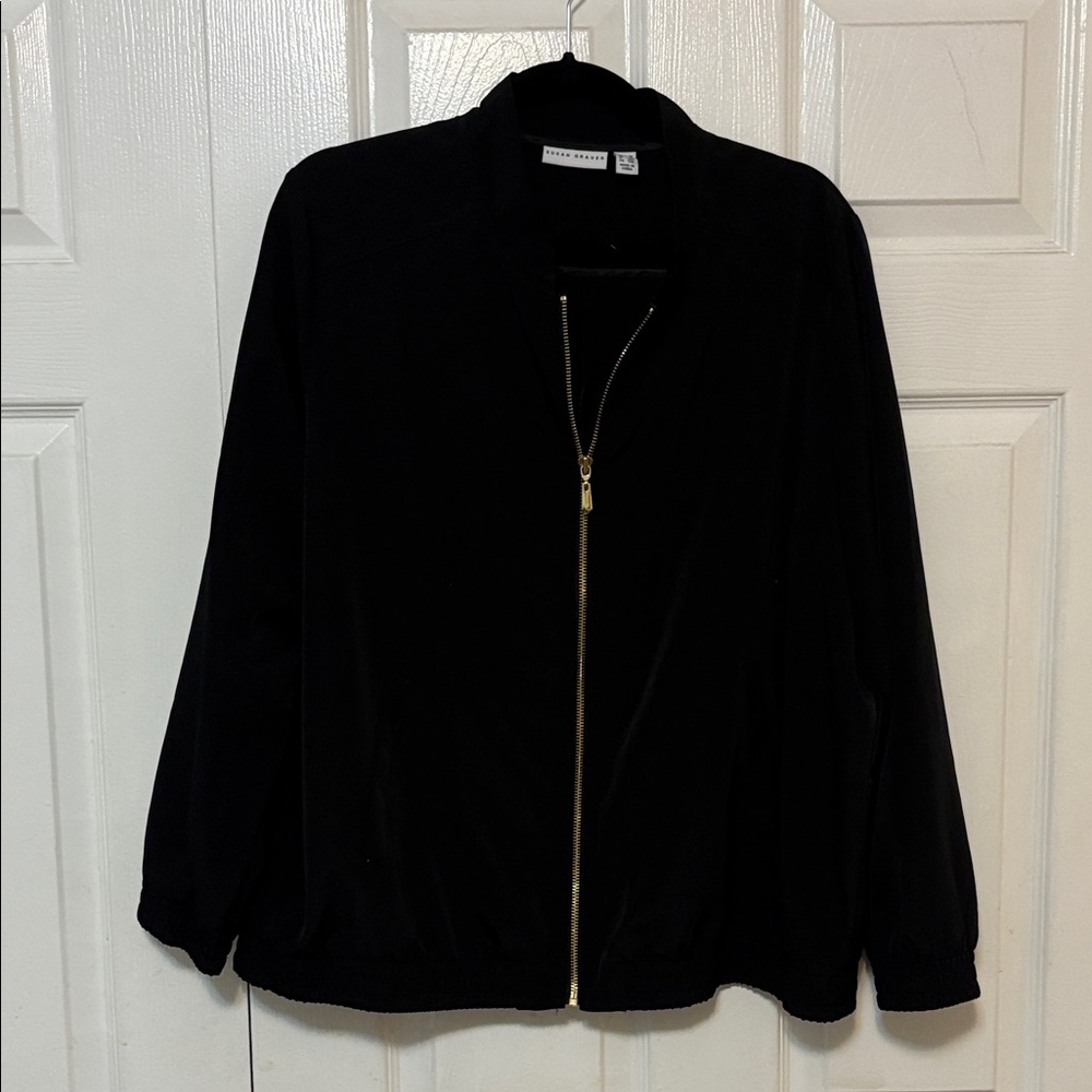 Susan Graver Elegant Black Bomber Jacket